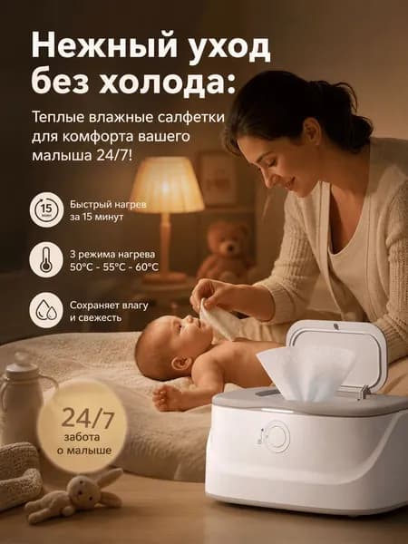 Подогреватель влажных салфеток портативный с USB и ночником для дома и автомобиля