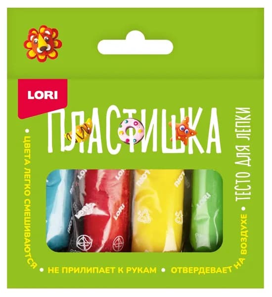 Набор для лепки Тесто LORI Пластишка, 4 цвета х 30 гр