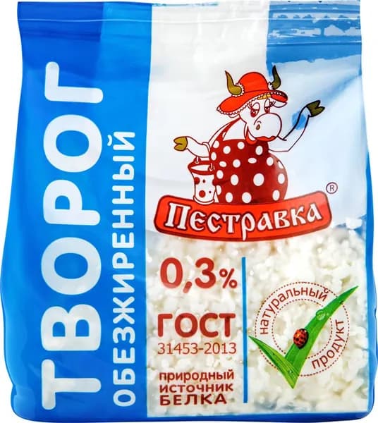Творог ПЕСТРАВКА 0,3%, без змж, 300г 2 шт.