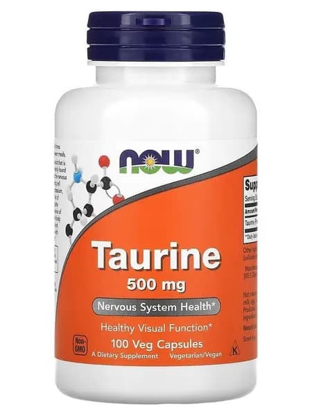 Таурин NOW Taurine 500 мг 100 растительных капсул (капсулы массой 747 мг +-10%)