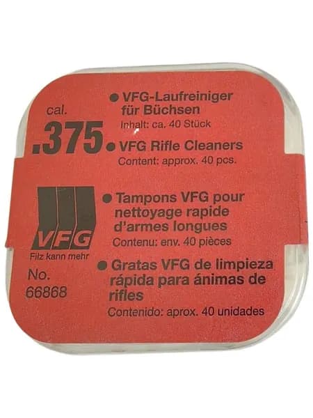 Патчи войлочные VFG Weapon Care для быстрой чистки оружия кал. 375; упаковка: пластиковый бокс40 шт.