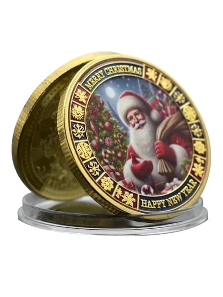 Набор из 5 коллекционных монет "Merry Christmas & Happy New Year", 40мм, памятные рождественские сувениры, новогодний подарок