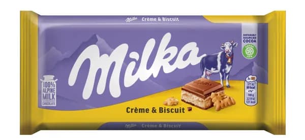 Шоколадная плитка Milka Creme & Biscuit с кремом и бисквитом, 100 гр. (Швейцария)