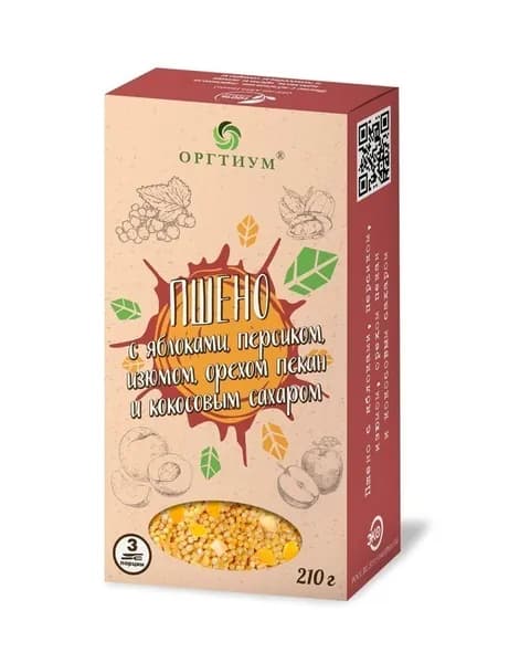 Пшено ОРГТИУМ (с яблоками, персиком, изюмом, орехом пекан и кокосовым сахаром) 210гр