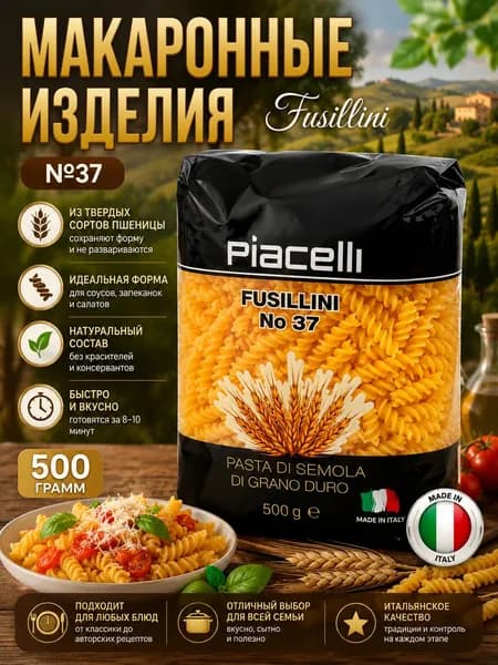 Макаронные изделия PIACELLI Pasta Fusillini №37 500г.