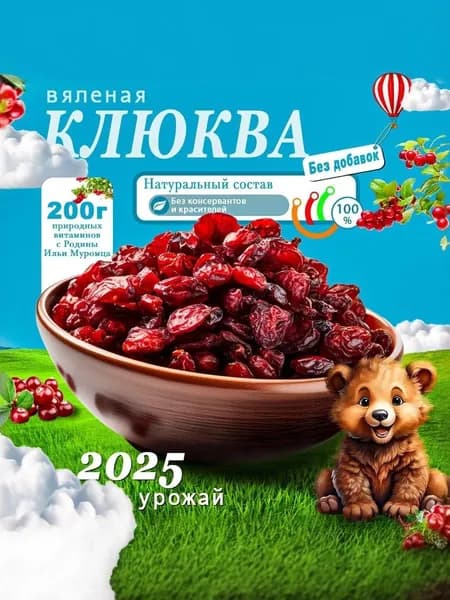 Клюква сушеная вяленая, 200 г. Россия, 2026 г.