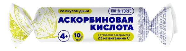 Аскорбиновая кислота Солнышко ComForte (дыня с сахаром и глюкозой) 10 таблеток
