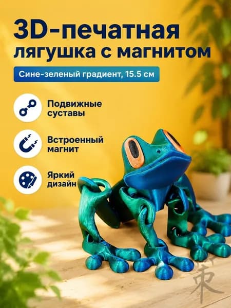 Магнитная лягушка-брелок с подвижными суставами, 15,5 см, сине-зелёный градиент