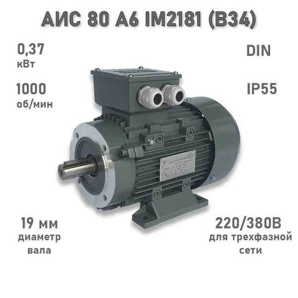 Электродвигатель ЭЛМАШ АИС 80 А6 IM2181 (B34), М (F) 100 мм (0,37 кВт 1000 об/мин)