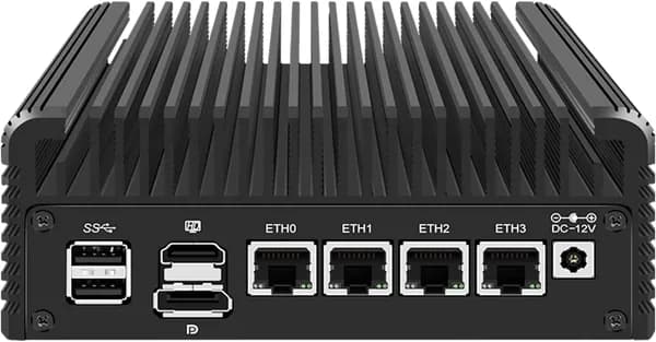 CWWK Мини-ПК Мини промышленный компьютер, RJ45 Intel i226-V2 2.5G*4+DP+HDMI+Type-C (Intel Celeron J6413, RAM 8 ГБ, SSD 128 ГБ, Intel UHD Graphics, Windows 11 Pro), N10A2E, черный