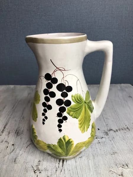 Кувшин винтажный, 50-е г. СССР "СМОРОДИНОВЫЙ РАЙ", 1л, керамика, живопись