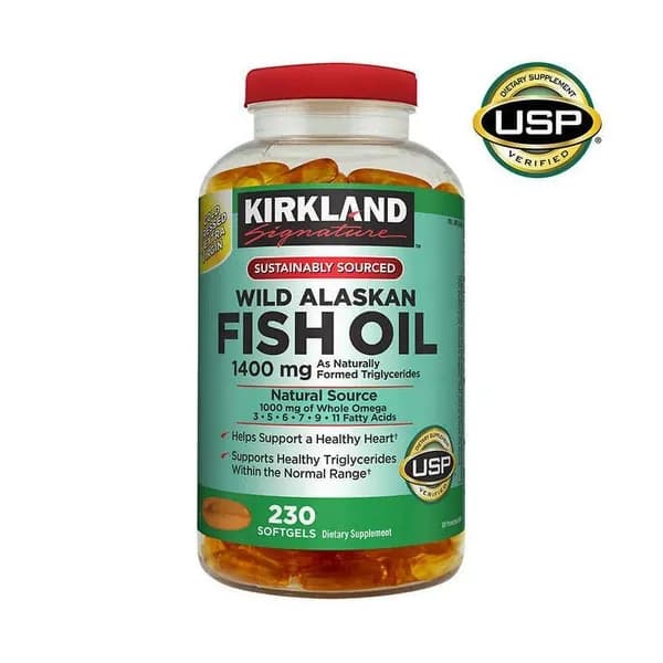 Kirkland Signature Wild Alaskan Fish Oil Омега 3,1400 mg Dietary Supplement, 230 капсул