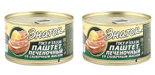 Знаток Паштет печеночный со сливочным маслом, 230 г, 2 шт