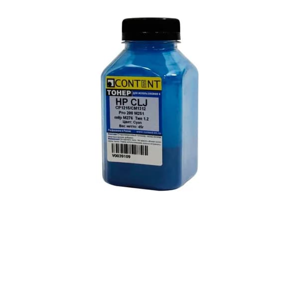 Тонер Content для HP CLJ CP1215/CM1312/Pro 200 M251/mfp M276, Тип 1.2, C, 45 г, банка, Голубой (cyan)
