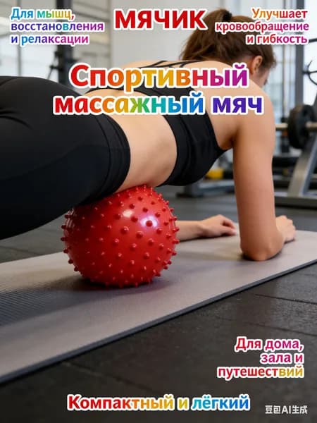 Спортивный массажный мяч с шипами для МФР мячик для массажа ног, спины, рук, шеи красный