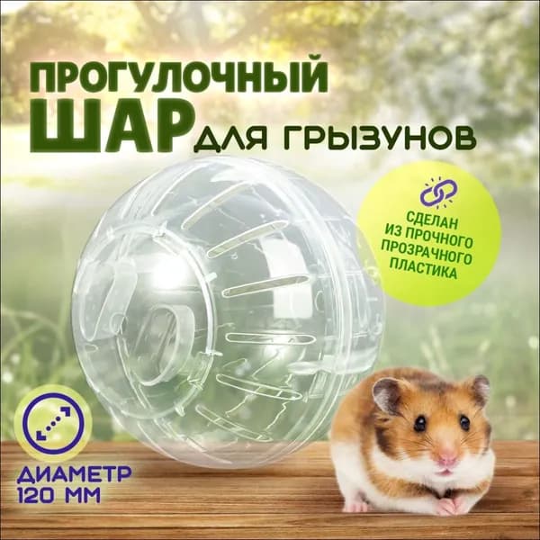 Шар для хомяков прогулочный, для крыс, для грызунов. Диаметр 12 см. Цвет прозрачный