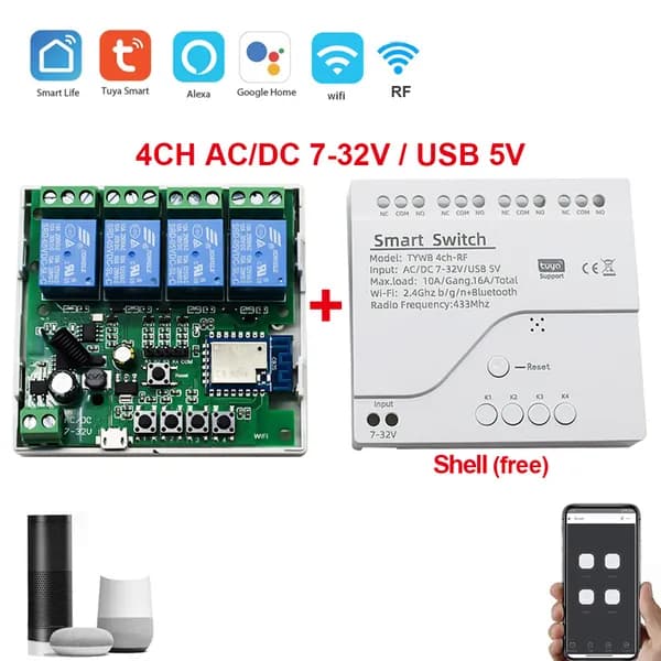 Модуль управления Умным домом Tuya Wifi 4CH(7-32В)