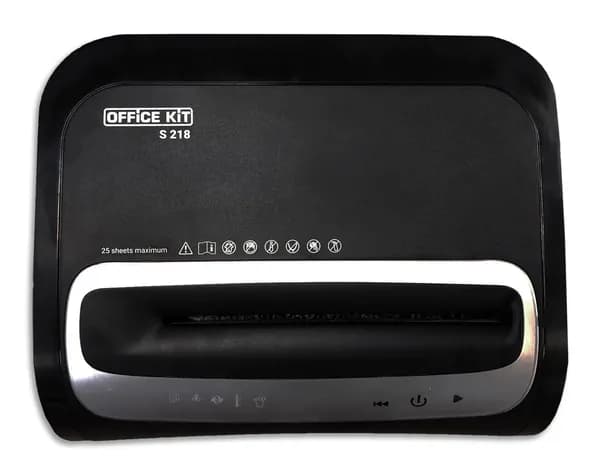Шредер Office Kit S218 (1,9x13) черный (секр.P-5)/фрагменты/22лист./30лтр./скрепки/скобы/пл.карты/CD