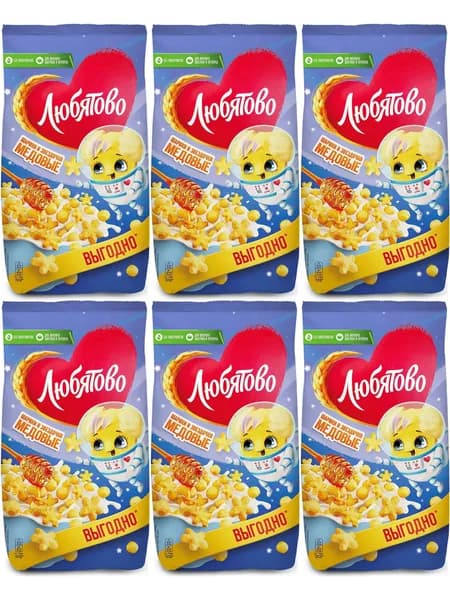 Шарики Kellogg's Любятово мультизлаковые медовые, комплект: 6 упаковок по 420 г