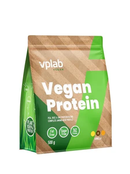 VPLAB Vegan Protein, Растительный протеин из гороха и риса, порошок 500г со вкусом ванили, Изолят протеина для набора мышечной массы и похудения