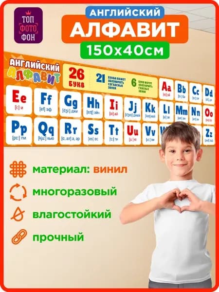 Плакат Английский алфавит с транскрипцией 150х40 см