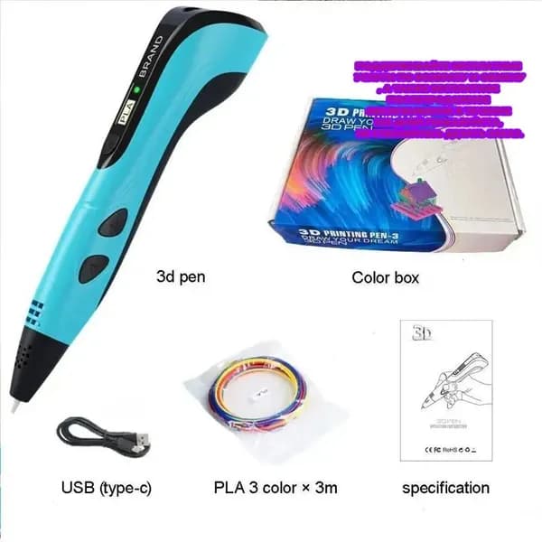 3D ручка 3D BABY PEN-3 мир фантазий в твоих руках с трафаретами + коврик + стержни + шомпол, синяя. 3Д Ручка для детей, школы, дома, творчества