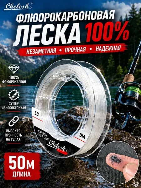 chelesh Флюорокарбоновая леска для рыбалки, размотка: 50 м, толщина: 0.12 мм