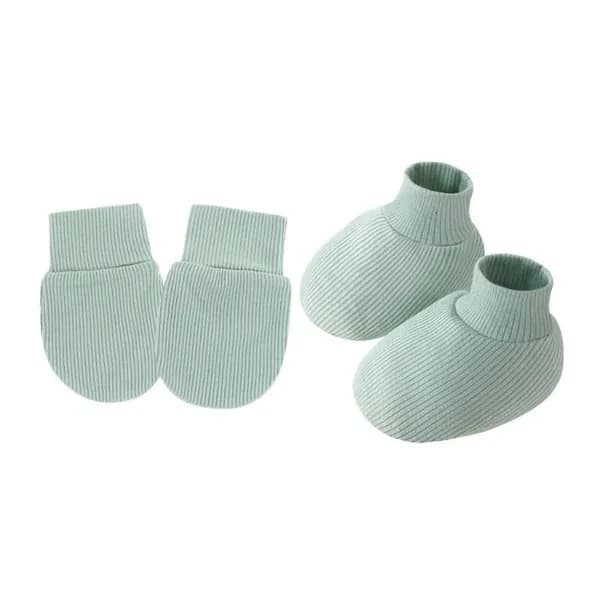 Царапиноустойчивые варежки и носочки для новорожденных 0-6 месяцев, Серо-зеленый