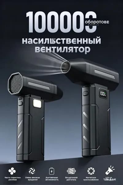 Фен для розжига углей с аккумулятором / воздуходувка для костра с встроенным фонариком / вентилятор для гриля и барбекю