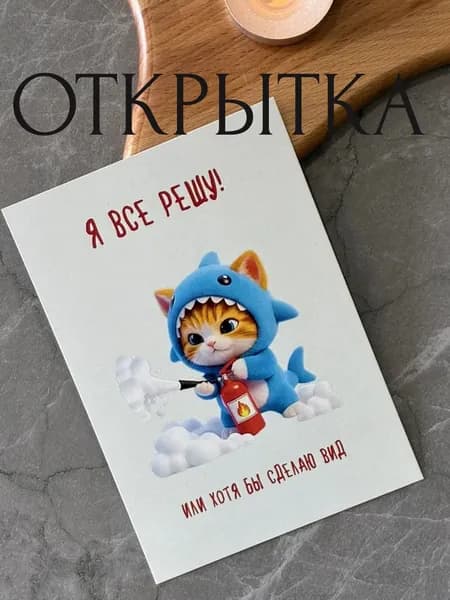 Открытка прикольная с котиком "Я всё решу" смешная поздравительная, подарок для друга, подругу, парню, девушки