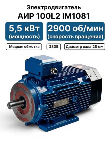 Электродвигатель 380В 5,5кВт 3000 об/мин, АИР 100L2 IM1081