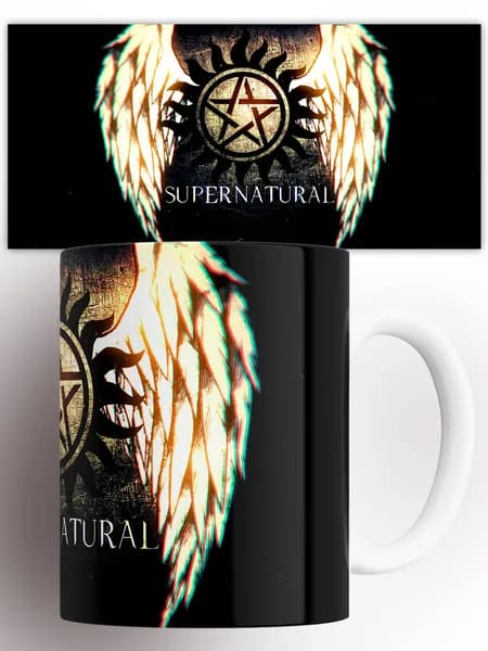 Кружка Сверхъестественное логотип Supernatural сериал на подарок с принтом 330 мл