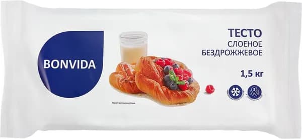 Тесто бездрожжевое BONVIDA слоеное, 1500г 2 шт.