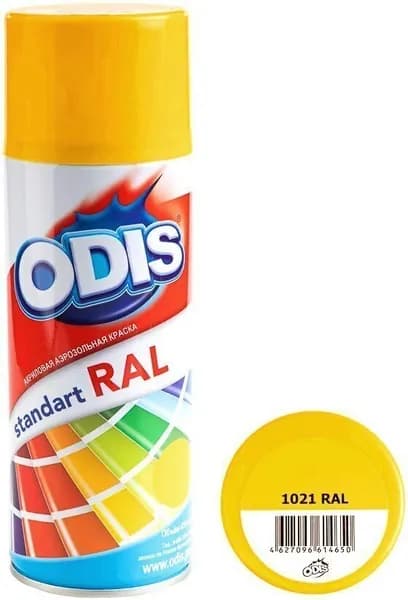 Краска аэрозольная акриловая ODIS standart RAL 1021 рапсово-желтый 450мл