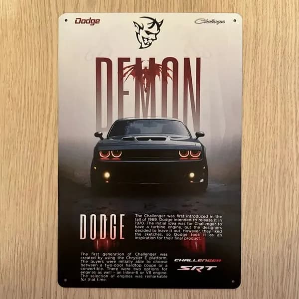 Табличка металлическая интерьерная Арт Додж Челленджер Art Dodge Challenger SRT Demon