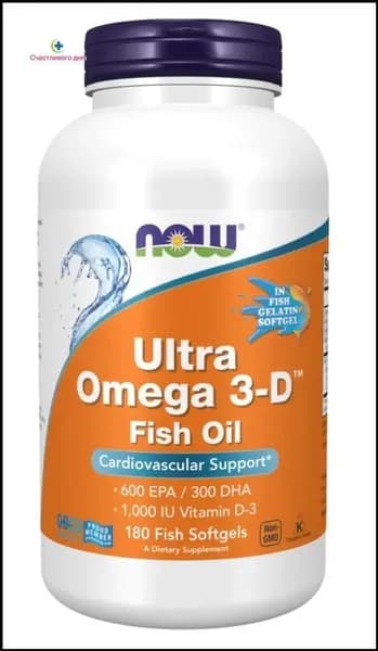 Омега 3 Ультра, витамин Д3 NOW Ultra Omega 3-D Fish Oil, 180 гелевых капсул (капсулы массой 1508 мг))