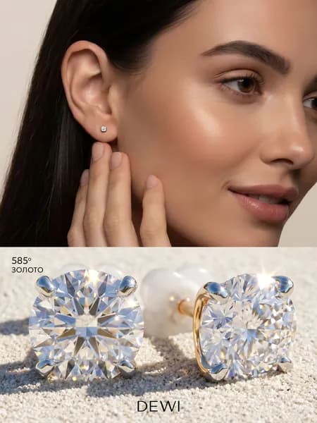 Серьги пусеты с фианитами из красного золота 585 пробы