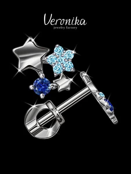 Серьги пусеты серебро 925 родированное Звезды с фианитами Veronika jewelry factory