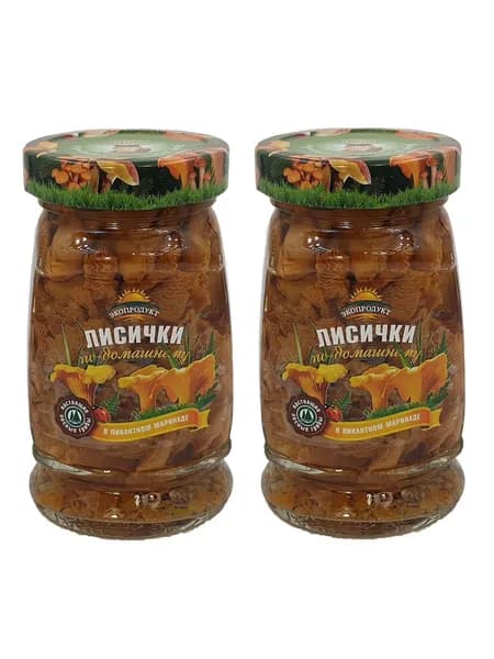 Лисички "По-домашнему" в пикантном маринаде, Экопродукт, 2 баночки по 340 г