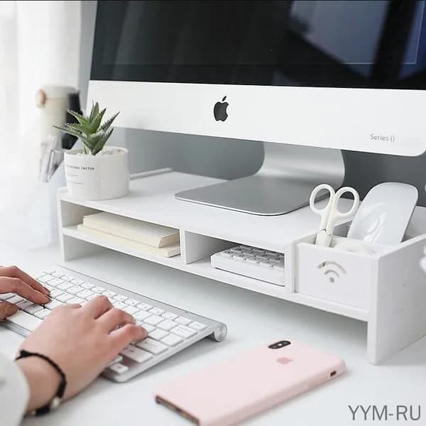 Возвышенная многоуровневая опора для монитора с ящиком и настольным стеллажом