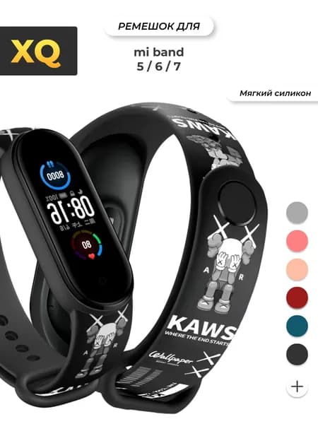 Ремешок для Xiaomi Mi Band 5 / 6 / 7 / с рисунком с картинкой K Black