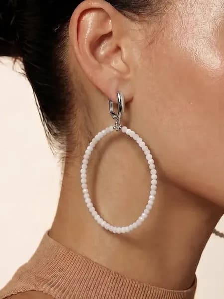 Серьги кольца бижутерия большие крупные белые