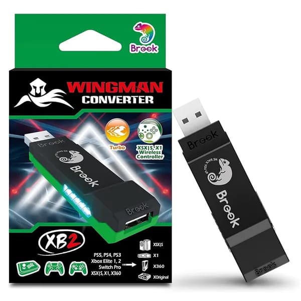 Brook Wingman XB 2 Converter with Keychain - Адаптер беспроводного контроллера для XB 360, оригинальных консолей XB и ПК, поддерживает переназначение и регулируемый режим Turbo