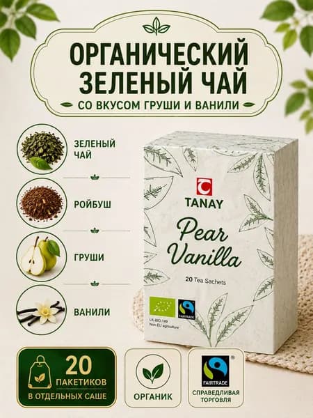Органический зеленый чай со вкусом груши и ванили Pear Vanilla
