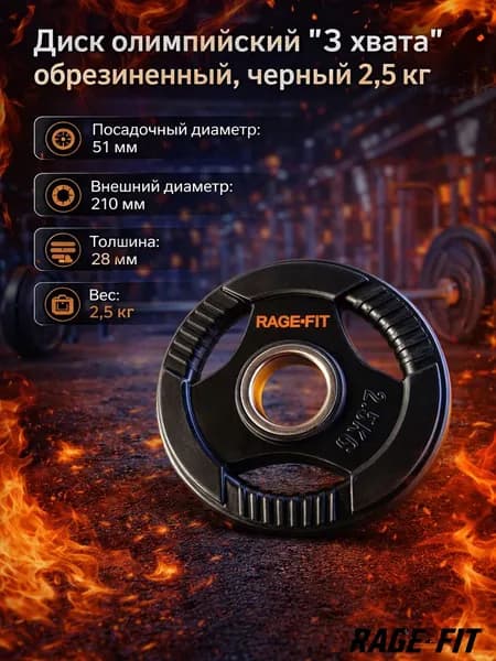Диск олимпийский "3 хвата" обрезиненный, черный 2,5 кг. EN-PL26-2,5kg