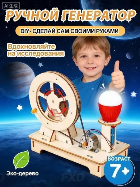 Умный деревянный конструктор: модель ручного генератора тока; развивающий научный набор для школьников и будущих инженеров