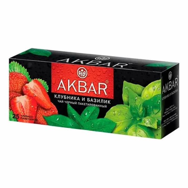 Чай в пакетиках черный AKBAR со вкусом "Клубника и Базилик", 25 шт