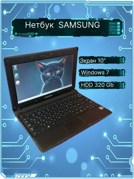 Samsung Ноутбук 10.1", Intel Atom N450, RAM 1 ГБ, HDD 320 ГБ, черный