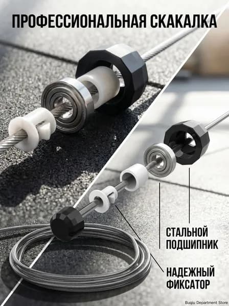 Скакалка профессиональная, скоростная для фитнеса, бокса, кроссфита, гимнастики и тренировок с подшипником и регулировкой длины, 300 см. Черная