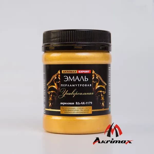 Краска, Эмаль перламутровая декоративная без запаха 0,23 кг AKRIMAX, эмаль для наружных и внутренних работ, универсальная, водостойкая краска по металлу, Акриловая быстросохнущая, золотой